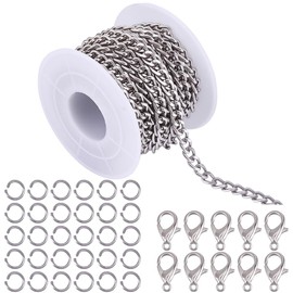 BEAMARKER 16.4ft Aluminum Curb Chains 5mm Wide Metal Craft Chain Link Spool with 10 Lobster Clasps and 30 Jump Rings Unwelded for Clothes Jewelry Making Necklace Bracelet DIY Findings (Silver)