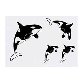 4 x 'Killer Whale' Temporary Tattoos - Water Resistant, Skin-Safe, Non-Toxic Transfers, Mixed Sizes (TO00001552)
