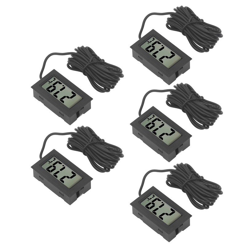 5PCS Electronic Digital Display Thermometer Black Mini Embedded Indoor Digital