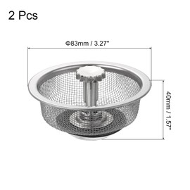 sourcing map 2Pcs Kitchen Sink Drain, Stainless Steel Kitchen Sink Strainer with Stopper, 1.97" OD x 3.27" ID x 1.57" Depth for Most Kitchen Sink Strainer Replacement
