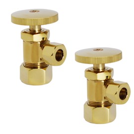 Westbrass D105-2-01 Round Handle Angle Stop Shut Off Valve, 1/2" Copper Pipe Inlet with 3/8" Compression Outlet, PVD Polished Brass (2-Pack)