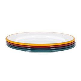 Argon Tableware White Enamel Side Plates - Metal Outdoor Camping Food Dishes - 20cm - 4 Colours