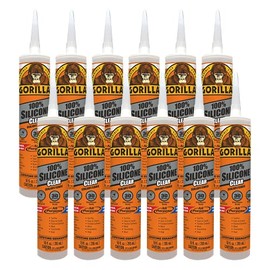 Gorilla Clear 100% Silicone Sealant Caulk, 10 Ounce Cartridge, Clear, (Pack of 12)