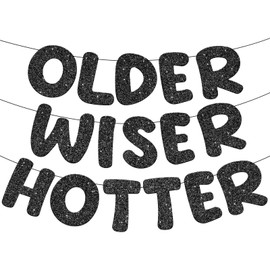 Glitter Older Wiser Hotter Banner, Happy Birthday Party Banner Funny Birthday Banner for Men&Women 30th 40th 50th 60th 70th 80th Birthday Party Decorations Birthday Sign (Black)
