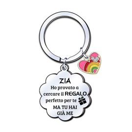 LUODAN Gift for Men and Women Keyring, Gift Mother Aunt Grandpa Sisters Dad Godfather Uncle Brother Godmother Keyring, Birthday Gift, Graduation Gift, Zia, L, silver