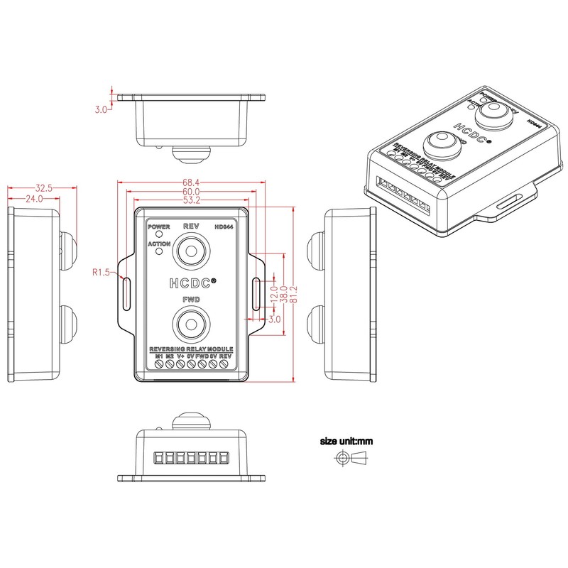 Módulo de relé de avance y marcha atrás DC12V 10Amp