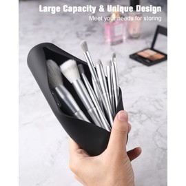 FERYES FERYES Large Travel Makeup Brush Holder, Magnetic Anti-fall Out Silicon Portable Cosmetic Face Brushes Holder, Soft and Sleek Makeup Tools Organizer for Travel- (8.27 * 2.36 * 1.57)