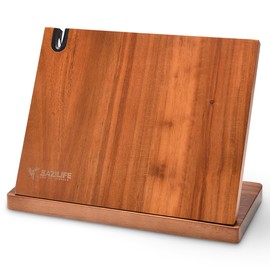 Acacia Wood Magnetic Knife Block - Double-Sided Multifunctional 4 in 1 Knife Block with Detachable Cutting Board, Aesthetic Bend Design, Magnetic Knife Holder,Kitchen Knife Holder