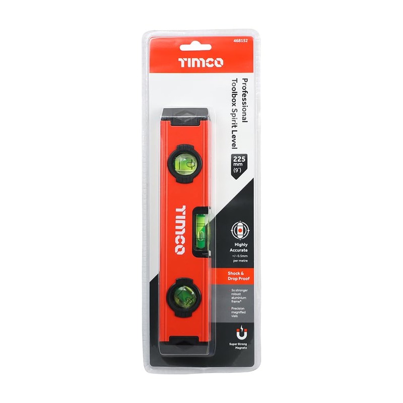 TIMCO - Toolbox Spirit Level - Aluminium (Size 225mm -