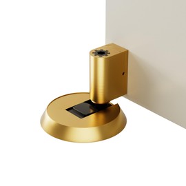 SAILANKA Brass Windproof Door Stoppers Heavy Duty Mechanical Floor Door Stop Height Adjustable Keep Door Open Door Catch Holder Wall Protect with Screws, Brushed Brass, 1 Pack