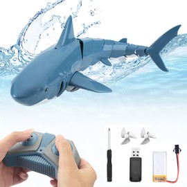 KIONTS Juguete de Tiburón con Control Remoto, Juguetes Eléctricos de Tiburón 2.4G,Peces de Juguete de Simulación de Tiburón RC, Juguete de Agua de Cuatro Vías, RC Shark para Piscina y Baño