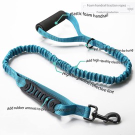 RSBUD Heavy Elastic Bungee Jumping high Reflective Medium and Large Dog Belt Shock Absorption, Comfortable Padded Handle Traffic Handle, Suitable for Training Naughty Dogs(Blue), 47.2-80.7