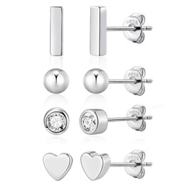 S925 Sterling Silver Stud Earrings for Men and Women, Small Stud Earrings Set for Multiple Piercings, Hypoallergenic Ball Cubic Zirconia Stud Earrings, Pearl Earrings for Girls, 3/4/5/6/7mm, Sterling