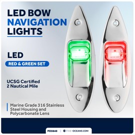 Five Oceans LED Boat Navigation Lights, Bow Light, Vertical Mount Sidelight, Red & Green, 12-Volt, USCG 2NM - FO3840