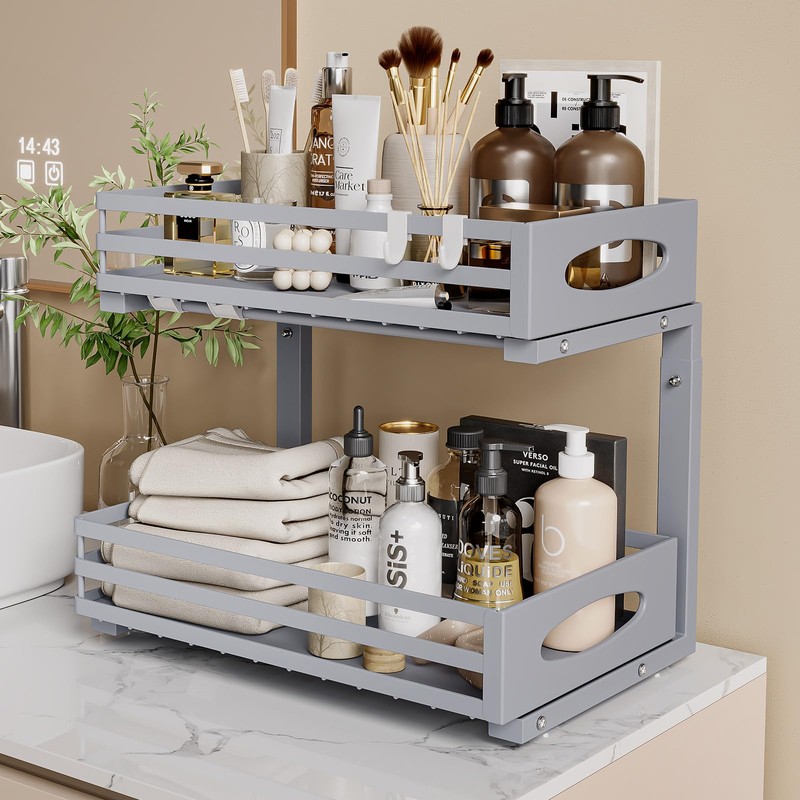 Under Sink Organizer, 2 Tier Under Sink Organizers and Storage,