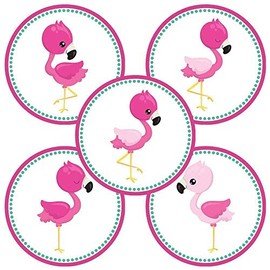 Pink Flamingo Sticker Labels for Party Favors by Adore By Nat - Girl Birthday Baby Shower Envelope Seals - Set of 50