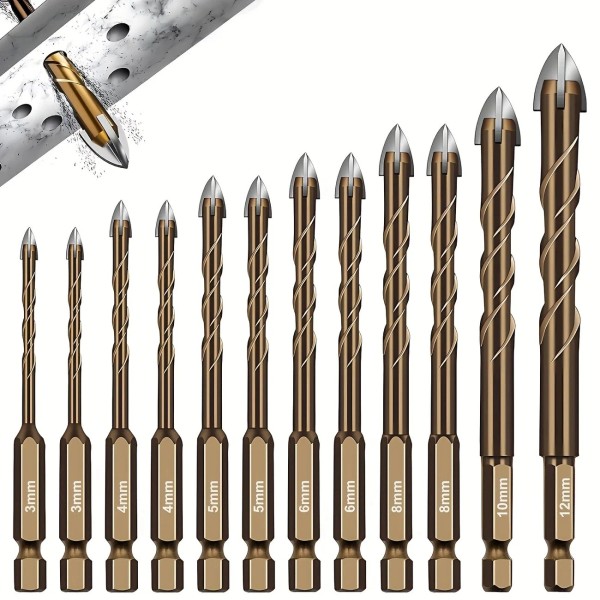 Unbranded 12Pcs Blend Drill Bit Set Triangle Four-blade 3mm-12mm for