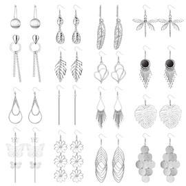 Roheafer 16 Pairs Drop Dangle Earrings Statement Boho Earrings Long Bar Leaf Twist Curved Gold Dangle Earrings for Women Girls