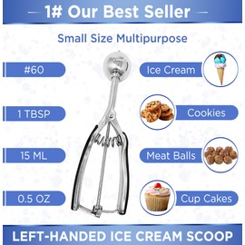 Lefty’s Left handed Ice Cream Scoop - #60 Small 0.5 OZ - Portion Kitchen Tool - Great for Scooping & Portioning Cookies, Meat Balls, Cupcakes - Gifts for Left-Handed, Lefty, Adults, Chefs and Women