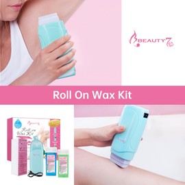 Beauty7 Electric Warm Wax Device Wax Cartridges Set, 2 x Roll-On Wax Cartridges, Roll On Wax Roller, for Hair Removal in the Armpit, Intimate, Leg and Chest Area with 100 Fleece Wax Paper