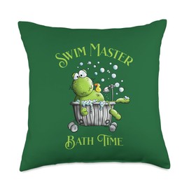 Swim Master Frog in Bathtub I Aquatic Sport Spa Wellness Throw Pillow