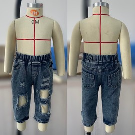 LXXIASHI Unisex Baby Denim Pants Elastic High Waist Ripped Jeans Broken Hole Trousers Leggings Outfit (Blue, 18-24 Months)