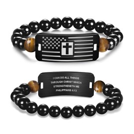 YOTHIWAD Cross Bracelet for Men Stainless Steel Beads American Flag Bible Verse Bracelet Christian Easter Gifts for Men Teen Women Best Ideal Gifts for Birthday First Communion Confirmation Baptism