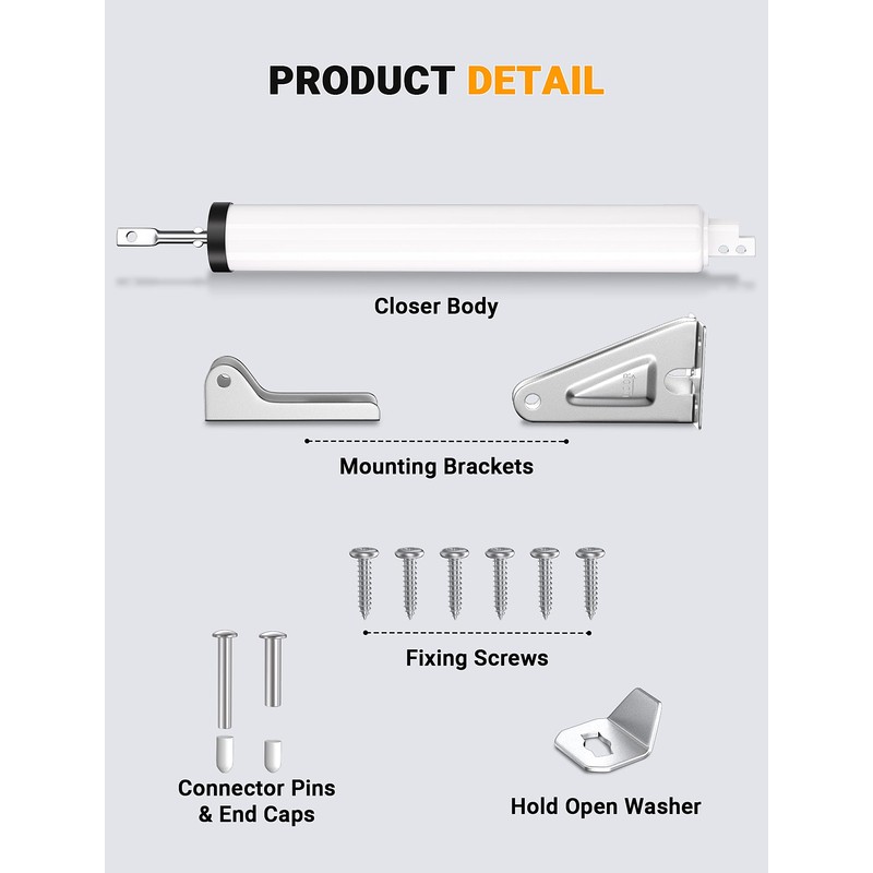 SARDVISA Storm Door Closer, Pneumatic Screen Door Closer, Adjustable Closing