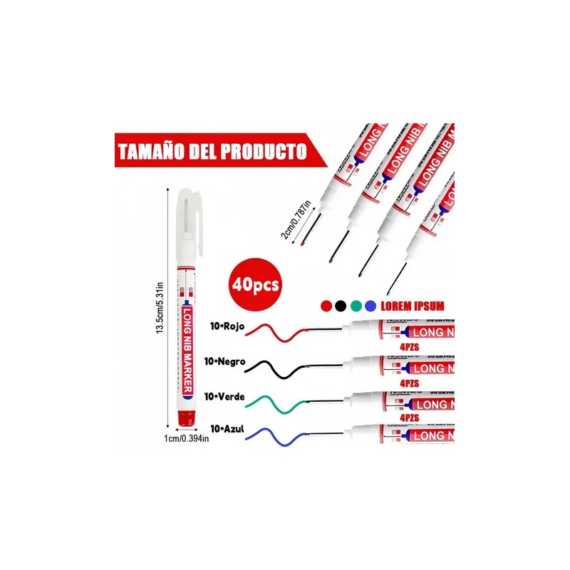 40pcs Marcador Punta Larga Ideal Para Orificios Profundos