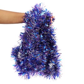 BELLE VOUS Blue, Purple and Silver Christmas Tinsel - 10m / 32.8ft Shiny Metallic Christmas Tree Hanging Garland - Chunky Xmas Tinsel for Indoor/Outdoor Christmas Party Decorations & Festivals