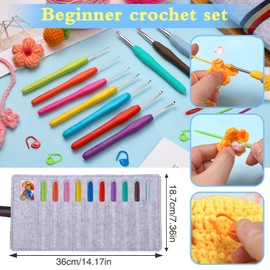 Kogyxe Crochet Hooks Set, 10 Sizes Ergonomic Crochet Hooks with Roll Felt Bag for Beginners, Ergonomic Handles for Arthritic Hands for Crocheting Yarn