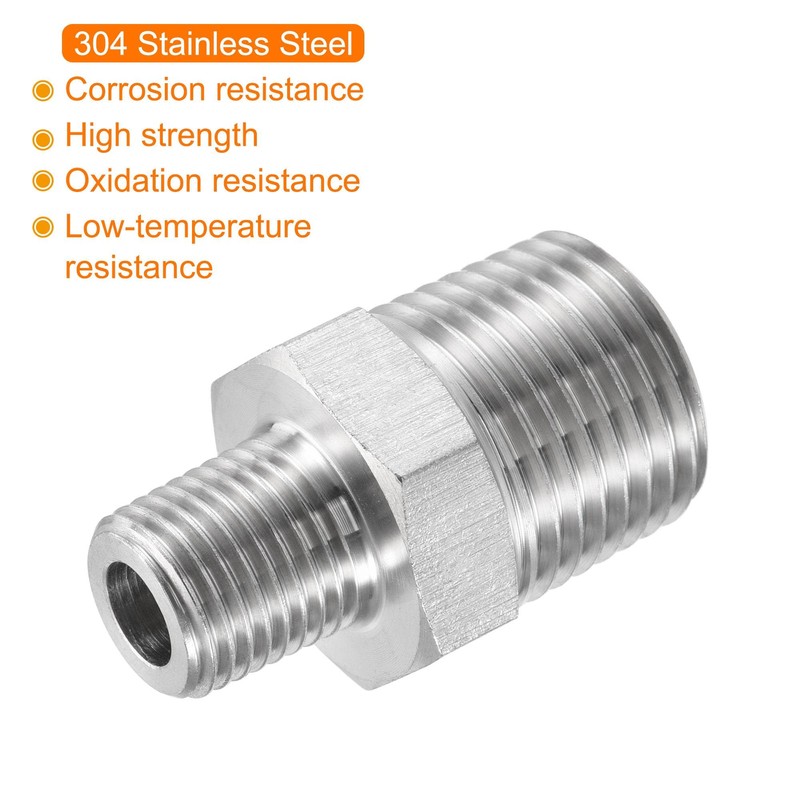 sourcing map 304 Stainless Steel Hex Reducer Pipe Fitting 1/2