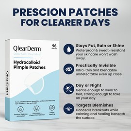QlearDerm Pimple Patches – 96 Hydrocolloid Acne Spot Patches, 4 Sizes – Invisible Fast-Acting Blemish Cover Stickers, Vegan & Cruelty-Free, Korean Skincare