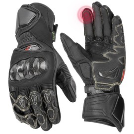 KEMIMOTO Leather Motorcycle Gloves for Men and Women, Riding Racing Gloves with ESA Cushioning Kevlar Carbon Fiber Knuckle Protection for Dirt Bike Motorbike Outdoor Sports