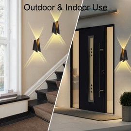 SJIGUANGZ Modern Outdoor Wall Lights, Modern Black Exterior Wall Light Fixtures, 3000K Up Down Patio Porch Lights Wall Mount Outdoor Sconces for House Yard Hallway (Pack of 1)