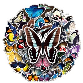 50pcs Butterfly Stickers Pack, Colorful Lovely Waterproof Stickers for Laptop, Scrapbook, Window, ATMBD Vinyl Butterfly Sticker for Water Bottle, Envelope, Gift for Kids,Teens, Adults