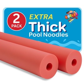 Oodles of Noodles Foam Pool Swim Noodles 2 Pack, 55" x 3.5" Red, Hollow Core Swimming Foam Tube for Pool Floats, Buoyant for Beach, Water Play, Crafts, DIY Projects & Pipe Insulation