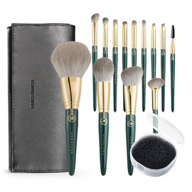 ROWNYEON Makeup Brush Set, 13 Pieces, Makeup Brush Cleaner, Sponge Included, Premium Fiber Hair, Makeup Brush, Soft, Excellent Powder Content, Makeup Pouch, Easy to Draw, Portable, Suitable for Sensitive Skin, Beginners Gift