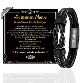 SUNSH Gift for son/husband, I love you, gift for man, mum gift for son, engraved leather bracelet for son/husband, birthday gift, anniversary, Christmas, Valentine's Day, No gemstone