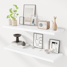 40" Floating Shelves for Wall, 12" Deep Slim White Floating Shelves, Wall-Mounted Shelves for Bedroom, Living Room, Kitchen, Bathroom - Set of 2