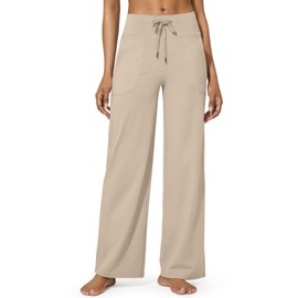 G4Free Wide Leg Yoga Pants for Women Comfy Drawstring Casual Sweatpants Workout Joggers Pants with Pockets(Khaki,M,29")