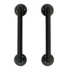 FOYO Set of 2 Industrial Pipe Gate Pull Handle, Grab Bar, Towel Bar, Antique Rustic Cast Iron Handrail - Matte Black, 19-3/4 Inch