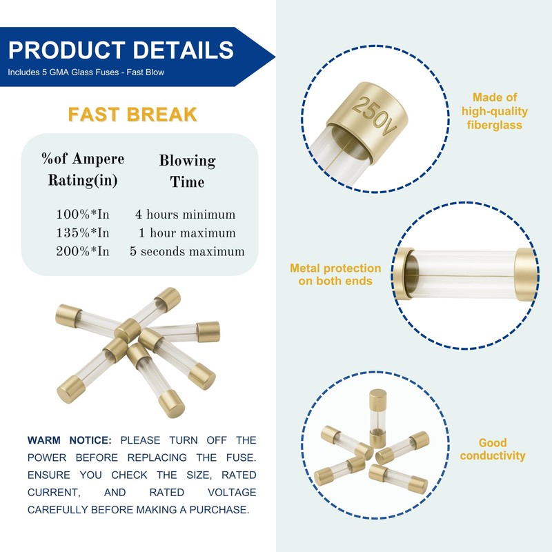 315mA (0.315A) GMA Glass Fuses, 5x20mm (0.20 x 0.79inches), 250V