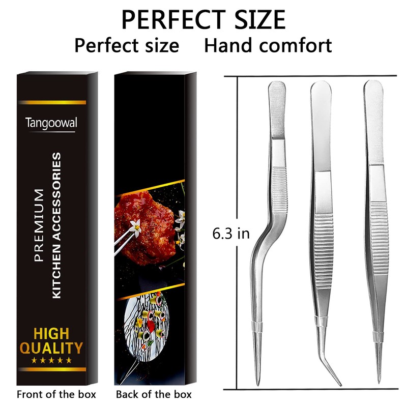 Tangoowal Kitchen Cooking Tweezers Culinary,3 Piece Set Stainless Steel Tweezer