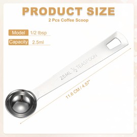 PATIKIL 2pcs 2.5ml Tablespoon Measuring Spoon, 1/2 Tbsp Measuring Spoon Stainless Steel Individual Measure Scooper Only for Ground Coffee Loose Tea Powder