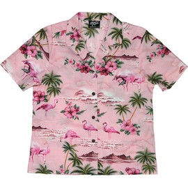 RJC Women's Flamingo Paradise Hawaiian Camp Shirt Pink Q3X Plus
