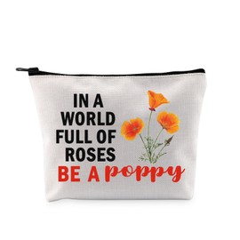 PYOUL California Poppy Lover Gift in A World Full of Roses Be A Poppy Makeup Bag California Poppy Fan Cosmetic Bag California Merch, beige