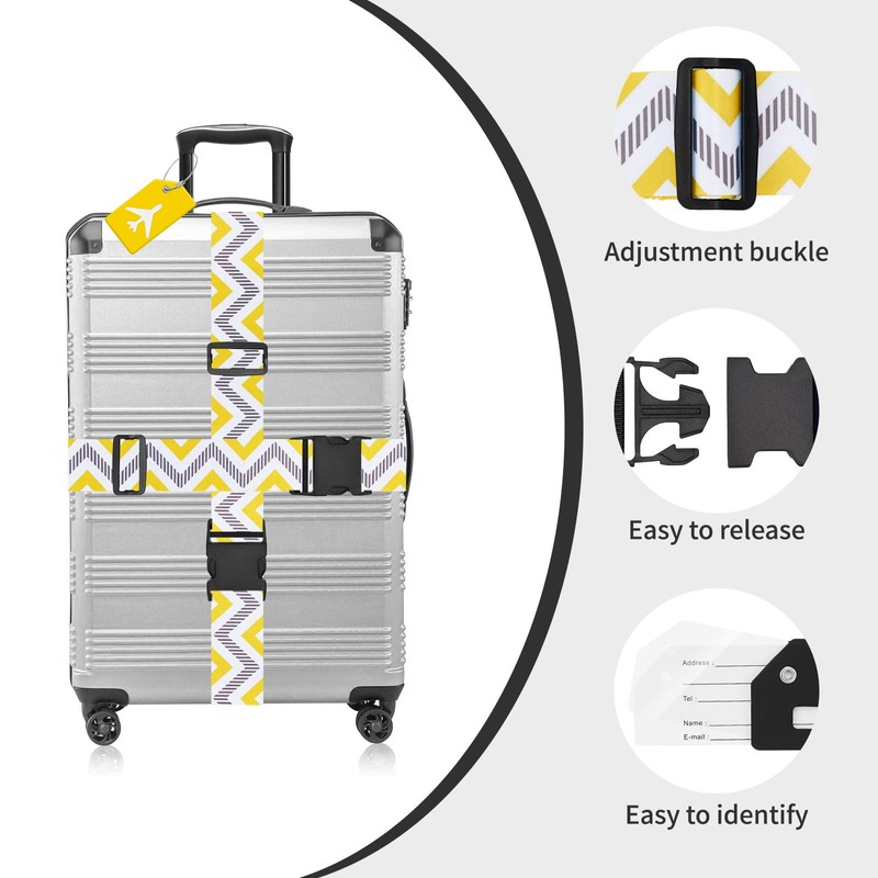 ZOUIQSS 2 Pack Adjustable Luggage Straps,Heavy Duty Suitcase Belts,Luggage Tag