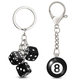 Neptniopllab 2PC Keychain-8 Ball Billiard Keychain + Lucky Dice Keyring for Women Men Purse Handbag Backpack Bag Charms Key Chain