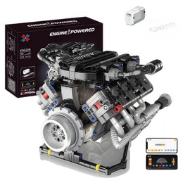 V8 Engine Building Kits That Runs with Motor - 715+Pcs Build Your Own Visible APP Controls Operation Model,8-Cylinder Transparent Design Car Engine Building Engineering Set for Adults